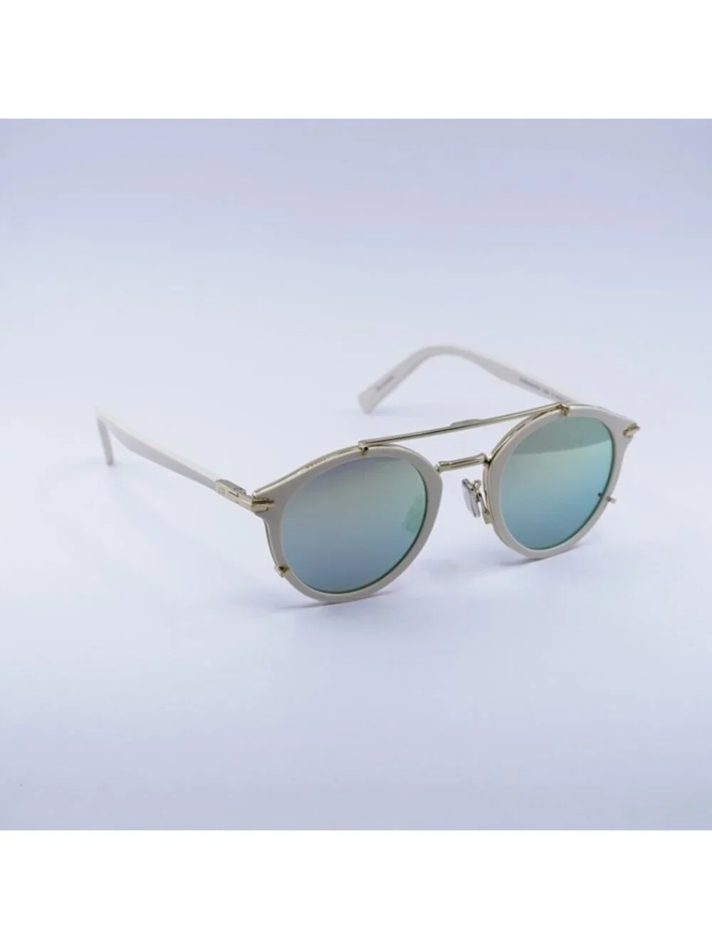 Dior DIORBLACKSUIT R7U 95H6 Sunglasses Ivory Round Frame, Green Mirror Lenses